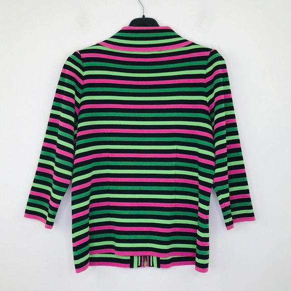 Misook Womens XS Jacket Multicolor Striped Shoulder Pad 3/4 Sleeve Full Zip BZ23 - Picture 5 of 5